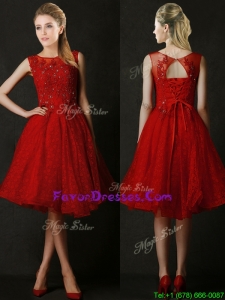 Modern Knee Length Red Mother Dresses with Beading and Appliques
