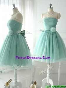 Pretty Handcrafted Flower Short Prom Dresses in Apple Green