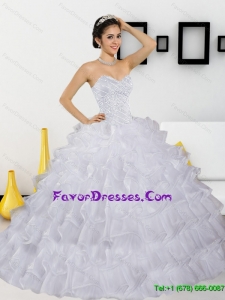 Discount Beading and Ruffled Layers White Quinceanera Dresses for 2015