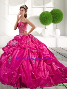 2015 Classical Appliques and Pick Ups Custom Made Quinceanera Dresses in Hot Pink