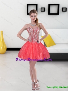 2015 Remarkable Beading Mini Length Prom Dresses in Coral Red