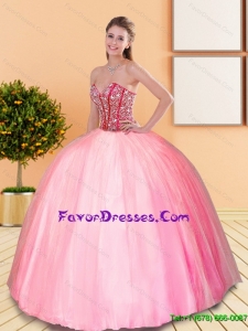 2015 Remarkable Beading Sweetheart Custom Quinceanera Dresses in Rose Pink