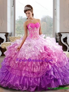 Colorful Sweetheart 2015 Custom Made Quinceanera Dress with Appliques and Ruffled Layers
