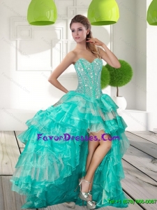Fashionable Beading and Ruffled Layers High Low Prom Dresses for 2015