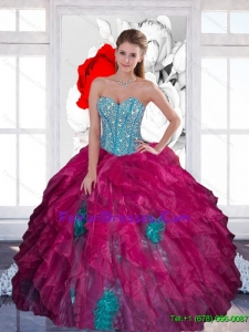 Gorgeous Sweetheart Beading Ball Gown 2015 Custom Made Quinceanera Dress with Ruffles