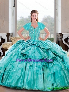 Wonderful Sweetheart Beading and Ruffles Turquoise Custom Made Quinceanera Dresses for 2015 Spring