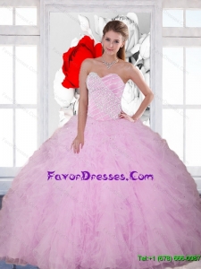 2015 Exquisite Beading and Ruffles Sweetheart Quinceanera Dresses in Baby Pink