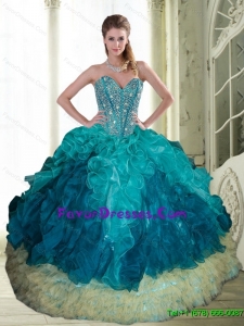 2015 Exquisite Beading and Ruffles Sweetheart Quinceanera Dresses in Multi Color