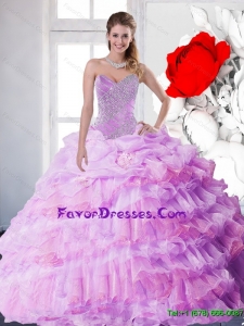 2015 Exquisite Lilac Quinceanera Gown with Beading and Ruffled Layers