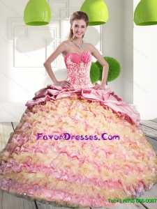 2015 Exquisite Quinceanera Gown with Ruffled Layers and Appliques