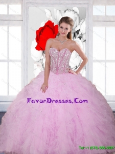 Exquisite Beading and Ruffles Sweetheart 2015 Quinceanera Dresses in Baby Pink