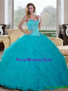 Exquisite Beading and Ruffles Sweetheart 2015 Quinceanera Dresses in Teal