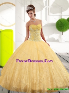 Exquisite Sweetheart Appliques Gold Quinceanera Dresses for 2015 Spring