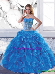 Exquisite Sweetheart Teal Sweet 16 Dresses with Appliques and Ruffles
