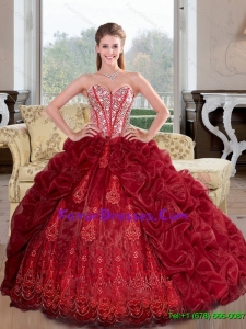 Pretty Sweetheart Beading and Pick Ups 2015 Quinceanera Dresses in Wine Red