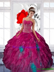 2015 New Style Sweetheart Appliques and Ruffles Sweet Sixteen Dresses in Multi Color