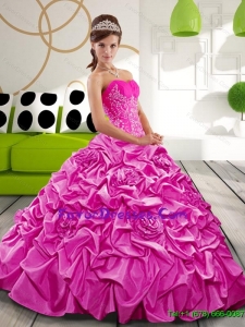 New Style Sweetheart 2015 Hot Pink Quinceanera Gown with Appliques and Pick Ups