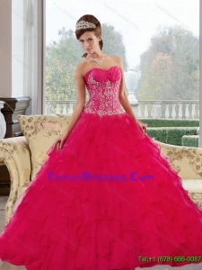 New Style Sweetheart 2015 Red Quinceanera Gown with Appliques and Ruffles