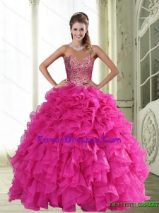 New Style Sweetheart Hot Pink 2015 Quinceanera Dresses with Beading and Ruffles