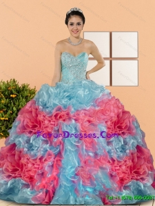 Pretty Multi Color 2015 Sweet 15 Dresses with Beading and Ruffles