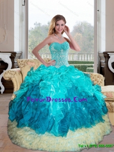 Exclusive Sweetheart Multi Color 2015 Sweet 16 Dresses with Appliques and Ruffles