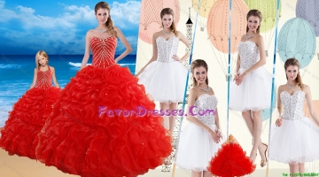 2015 Red Ruffled Quinceanera Dress and Beaded White Short Dama Dresses and Halter Top Beaded Pageant Dresses for Little 