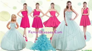 Apple Green Sweetheart Quinceanera Dress and Hot Pink Knee Length Prom Dresses and Beading and Ruffles Litter Girl Dress