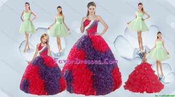 Elegant Ruffles Multi Color Quinceanera Dress and Apple Green Short Prom Dresses and Multi Color Halter Top Litter Girl 