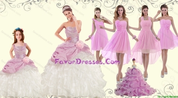 Elegant Ruffles Multi Color Quinceanera Dress and Pink Short Dama Dresses and 2015 Straps Ruffles Litter Girl Dress