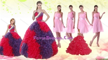 Multi Color Ball Gown Ruffles Quinceanera Dress and Ruching Baby Pink Dama Dresses and Halter Top Multi Color Litter Gir