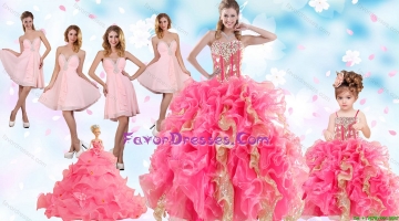 Multi Color Floor Length Ruffles Quinceanera Dress and Baby Pink Short Beading Dama Dresses and Floor Length Multi Color