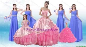 Ruffled Layers Sweetheart Quinceanera Dress and Elegant Ruching Long Dama Dresses and Rose Pink Floor Length Litte Girl 