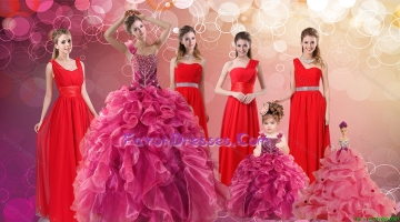 Ruffles One Shoulder Sweet 16 Dress and Red Long Beading Prom Dresses and Ball Gown Straps Beading Litter Girl Dress