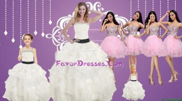 Strapless Beading White Quinceanera Dress and Baby Pink Sweetheart Short Prom Dresses and White Straps Beading Little Gi