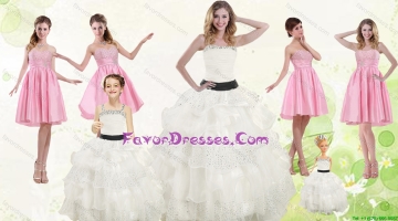 White Strapless Beading Quinceanera Dress and Baby Pink Short Beading Prom Dresses and Affordable Little Girl Pageant Dr