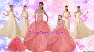 2015 Perfect Beading Sweetheart Quinceanera Dress and Ruching Long Prom Dresses and Watermelon Halter Top Little Girl Dr