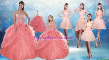 2015 Perfect Sweetheart Beading Quinceanera Dress and Cute Bownot Prom Dresses and Halter Top Watermelon Little Girl Dre