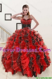 Multi Color Sweetheart Ruffles Quinceanera Dress and Baby Blue Short Dama Dresses and Multi Color Straps Beading Little 