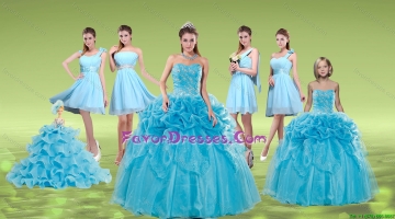 Pick Ups and Embriodery Baby Blue Quinceanera Dress and Ruching Short Dama Dresses and Embroidery Baby Blue Little Girl 