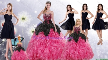 Ruffles and Beading Multi Color Quinceanera Gown and Black Sweetheart Short Prom Dress and Multi Color Straps Little Gir