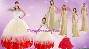Strapless Beading Multi Color Quinceanera Dress and Beading Long Prom Dresses and Multi Color Halter Top Little Girl Dre