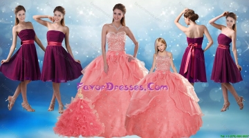 Watermelon Sweetheart Beading Quinceanera Gown and Elegnat Strapless Prom Dresses and 2015 Halter Top Beading Little Gir