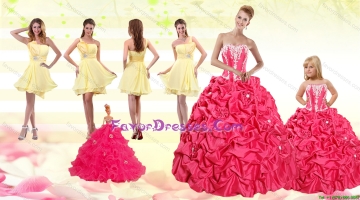 2015 Pick Ups Red Quinceanera Dress and Yellow One Shoulder Prom Dresses and Cute Red Little Girl Dress
