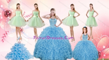 Ruffles Beading Ball Gown Quinceanera Dress and Sash Short Apple Green Dama Dresses and Halter Top Little Girl Dress