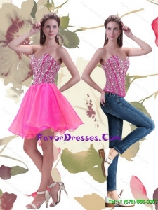 Detachable 2015 A Line Mini Length Hot Pink Prom Dress with Beading