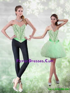 Detachable Beading and Ruffles Apple Green Prom Dress for 2015