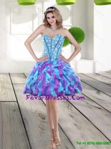 Pretty 2015 Beading and Ruffles A Line Prom Dress in Multi Color
