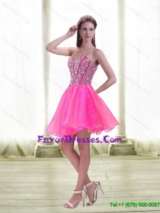 Pretty A Line Beading 2015 Prom Dress in Hot Pink
