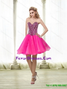 Pretty A Line Beading Sweetheart Prom Dress in Hot Pink