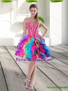 Pretty Beading and Ruffles Organza 2015 Prom Dress in Multi Color
